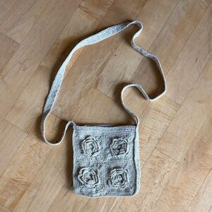Woven Vintage Boho Flower Y2K  Hippie Woven Off White Crossbody Purse/Tote